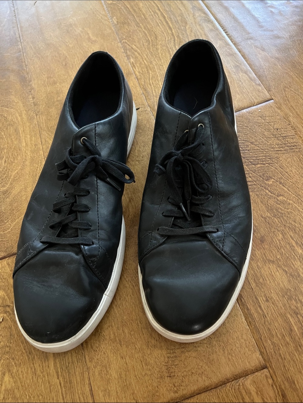 Cole Haan Black Leather Low-Top Sneakers with White Sole